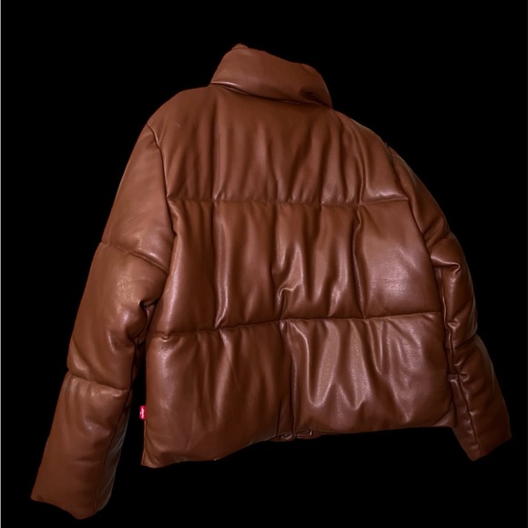 Levi faux leather short Brown Puffer Jacket - Picture 2 of 3